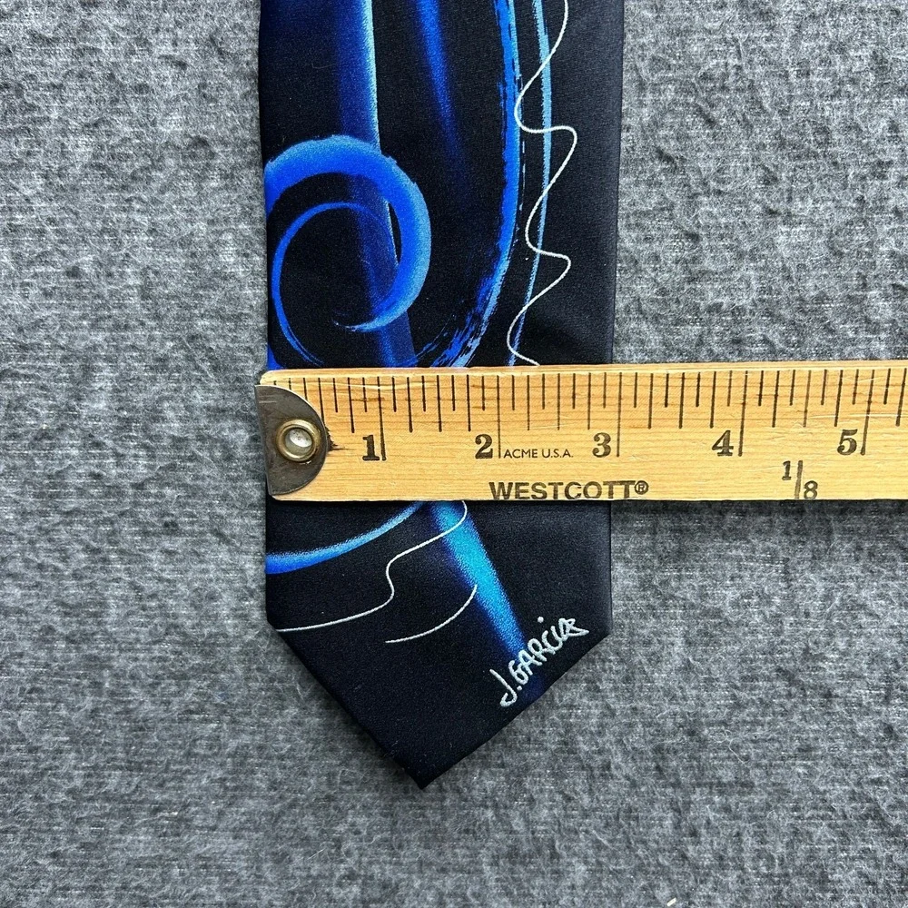 J Garcia Tie Collectors Edition Snail Garden 100% Silk Extra Long Blue Black - Picture 3 of 7